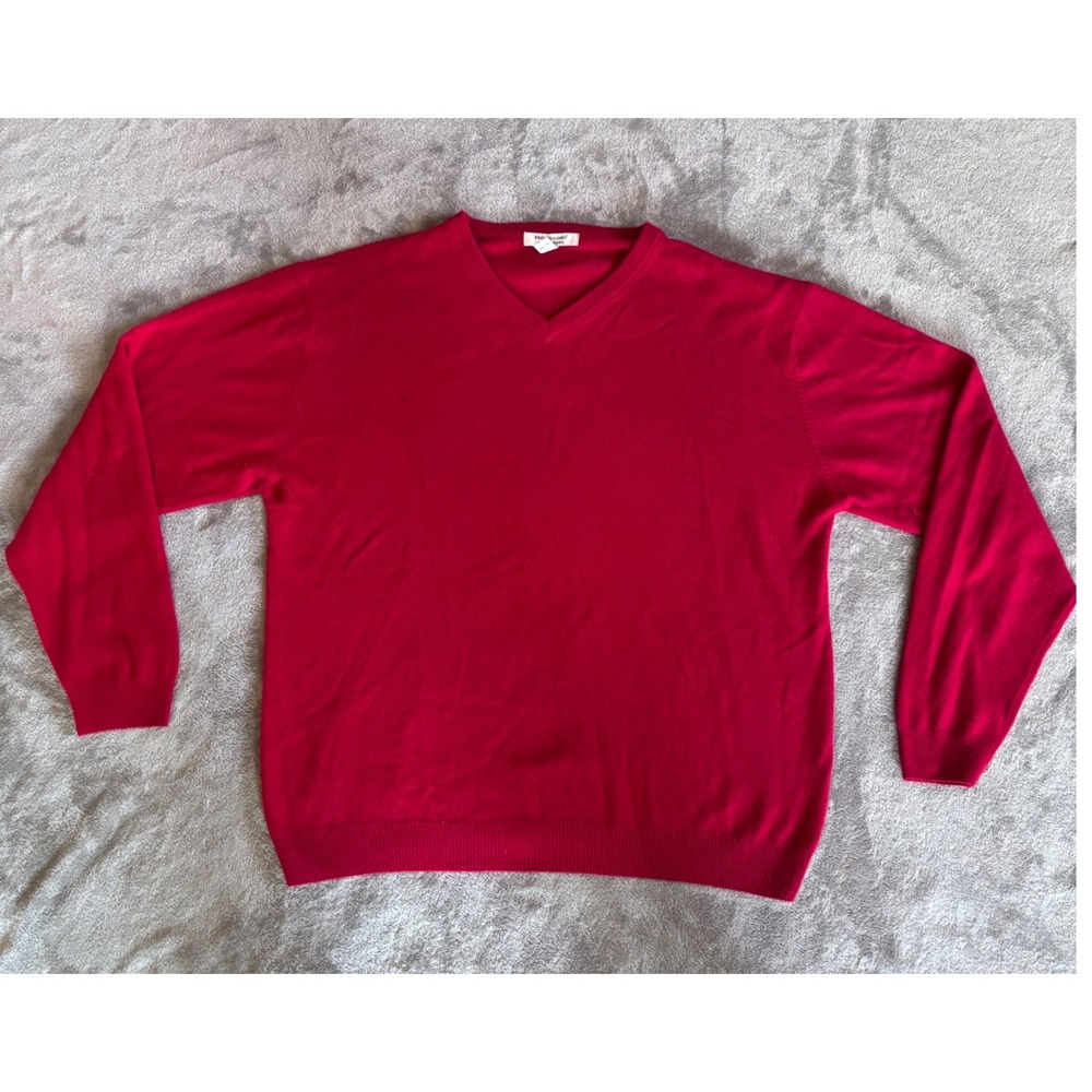 Pronto Uomo 100% Cashmere V-Neck Sweater Red Men's XXL Soft Luxury Knit